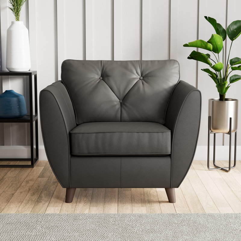 Marylin Leather Armchair, Raven, Dark Wood
