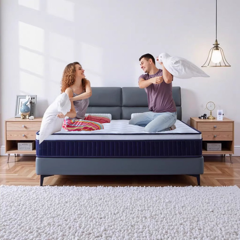 12 Inch Queen Size Hybrid Mattress in a Box with Individual Pocket Coils and Memory Foam, Medium Firm, White & Khaki, Queen