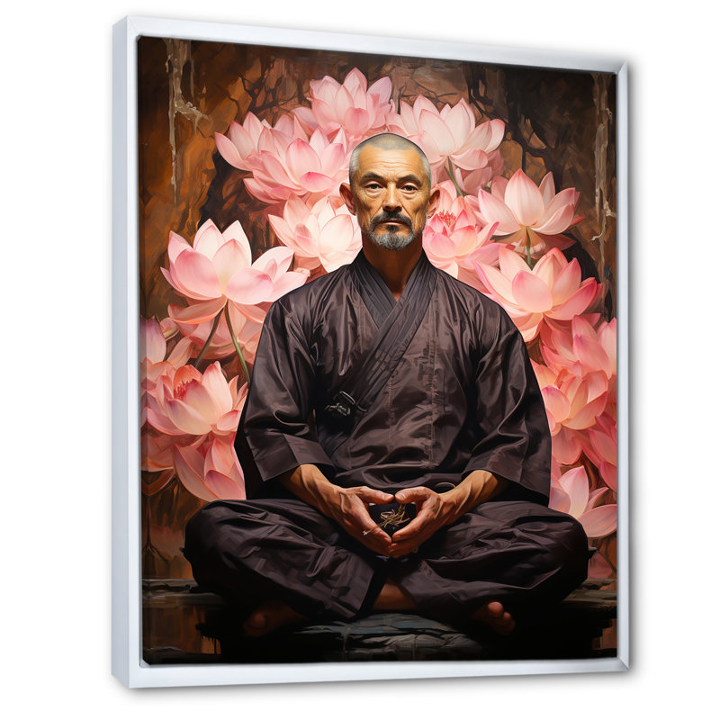 Yoga Lotus Asana II sur toile, Cadre flottant blanc, H 20 po x l 12 po x P 1 po