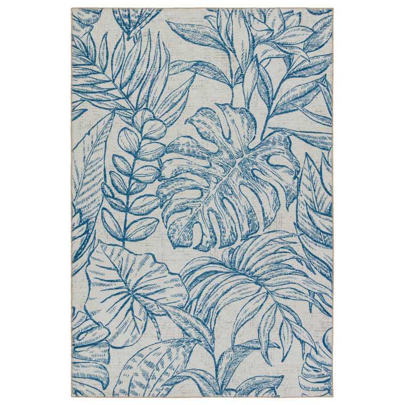 Albiona Machine Washable  Polyester Navy/Taupe Rug, Rectangle 5' x 8'