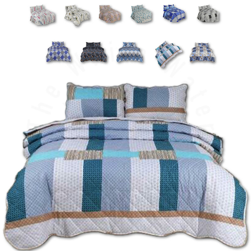 Cotton Blend Floral Bedspread with Pillowcases, Full / Double