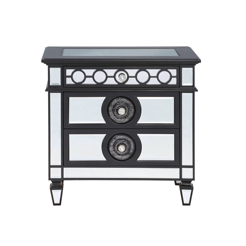 Table de chevet miroir, noir et argent