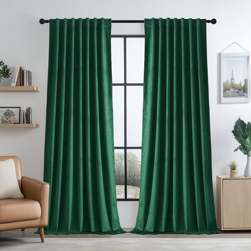 Deavion Velvet Solid Color Back Tab Room Darkening Curtain Panels, 42" W x 84" L, Dark Green