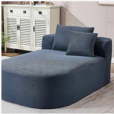 67.5''Chaise Lounge Chair 46'' Wide Seat Indoor Corduroy Oversized Sleeper Sofa for Living Room Deep Seat Lounge and Two Soft Pillows Convertible Boneless Sofa Bed, Blue, No Assembly Required