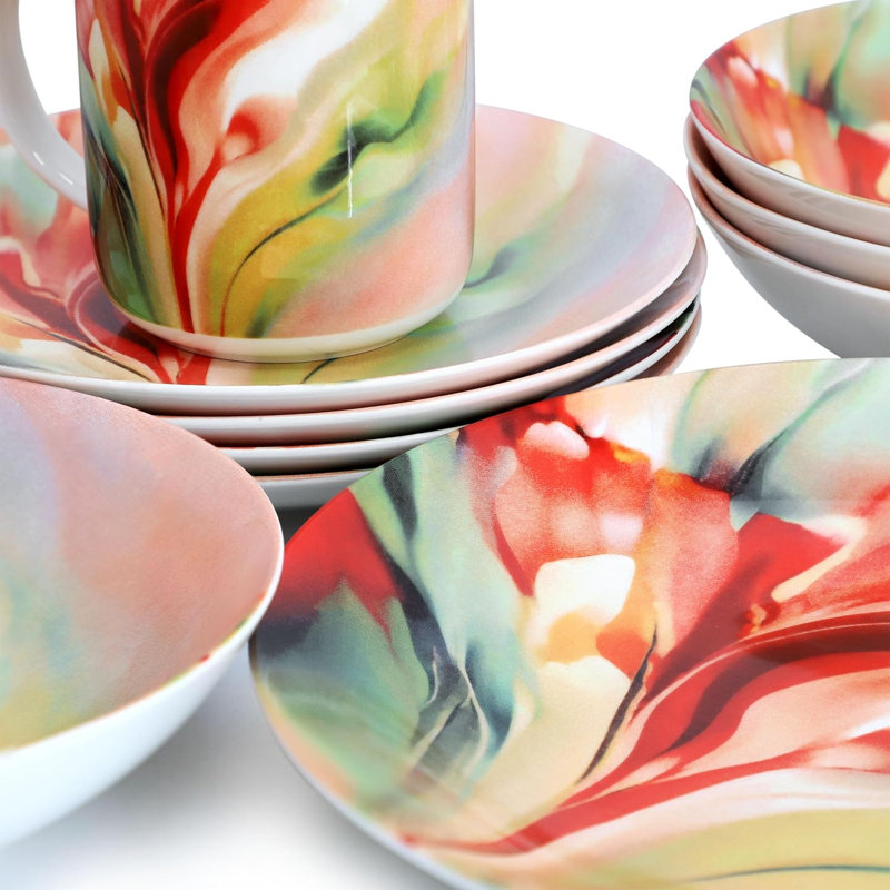 Service de table rond en porcelaine multicolore « Tempête d'automne », 16 pièces, motif abstrait