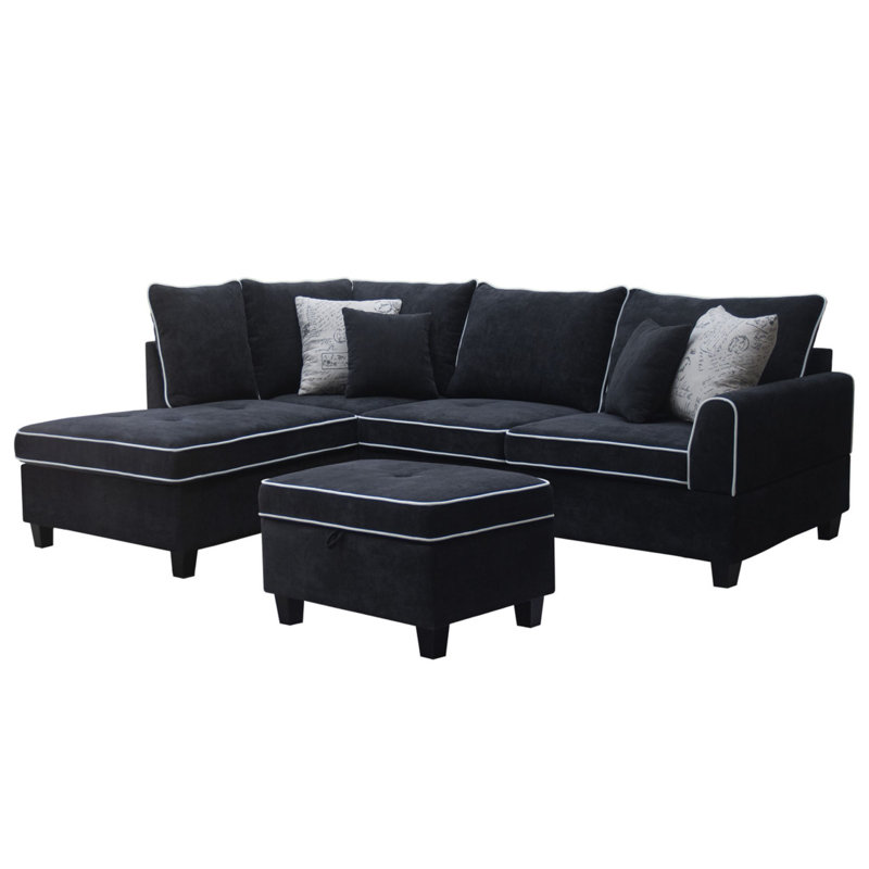 Upholstered L-Shaped Sectional Left Hand Facing, Black
