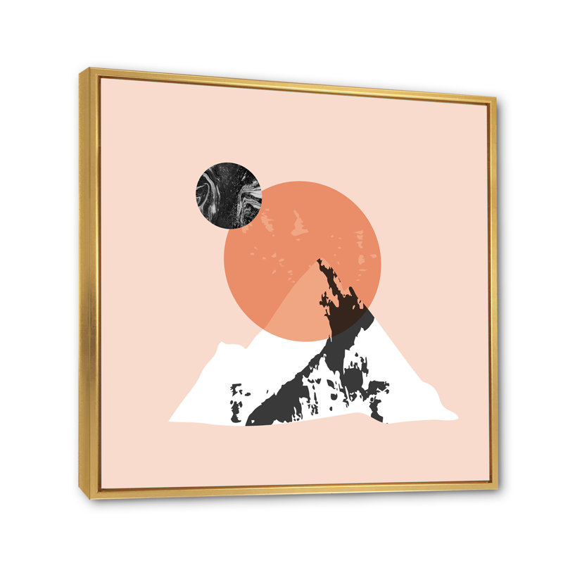 «Modern Minimalist Mountain Sun and Moon - Floater Frame», reproduction d'art sur toile, H 36 po x l 36 po x 1,5 po