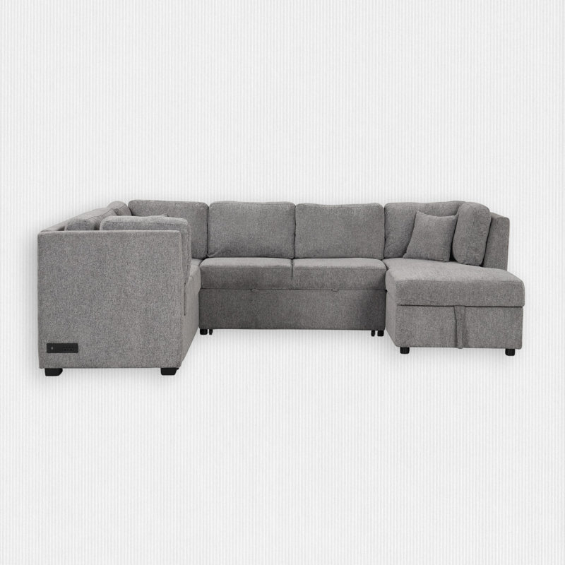 4 - Piece Upholstered Sectional, Light Gray Chenille