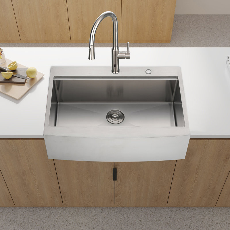 33X22x10"Farmhouse Apron Single Bowl Stainless Steel Kitchen Sink With Workstation, White