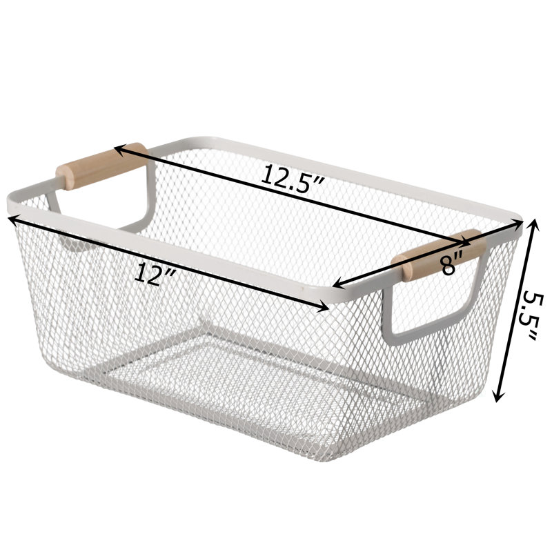  Set Of 3 Large Multipurpose Metal Mesh Basket With Wooden Handle Storage Organizers For Kitchen Bathroom Cabinet Closet Countertop Fruit Holder Picnic Food & Beverages Carrier & Home Decor