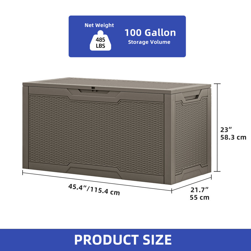 Balconera 100 Gallons Lockable Resin Deck Box, Light Brown