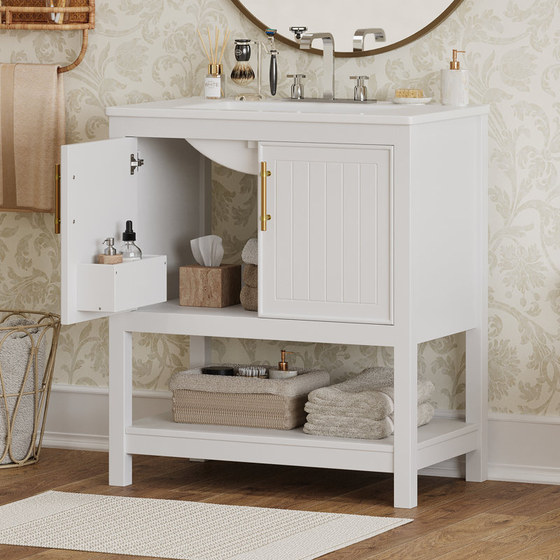 30'' Single Bathroom Vanity With Ceramic Sink Top, White