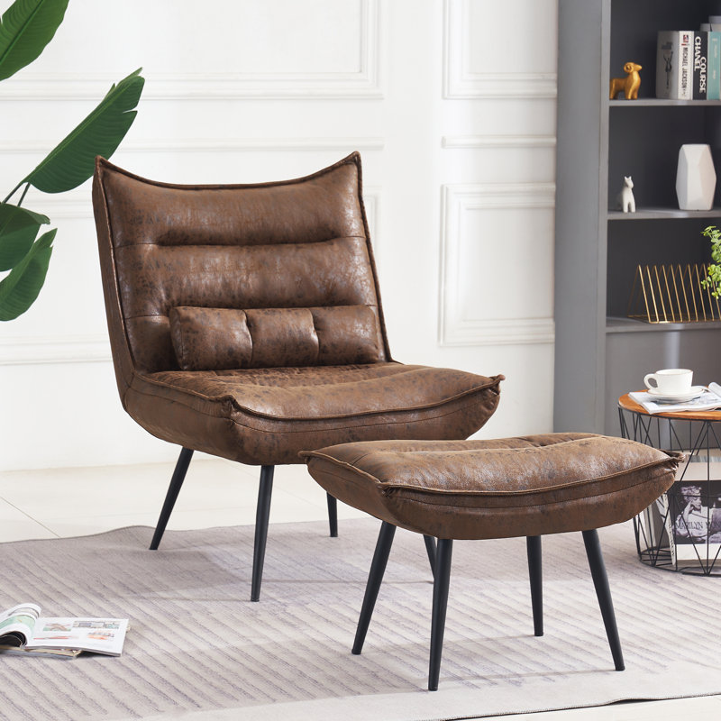 Prout Modern Chair with Ottoman, Wingback Club Accent Chairs, Dark Brown 100% Polyester