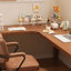 Bureau brun en bois massif en forme de L-1479493621-1479493622