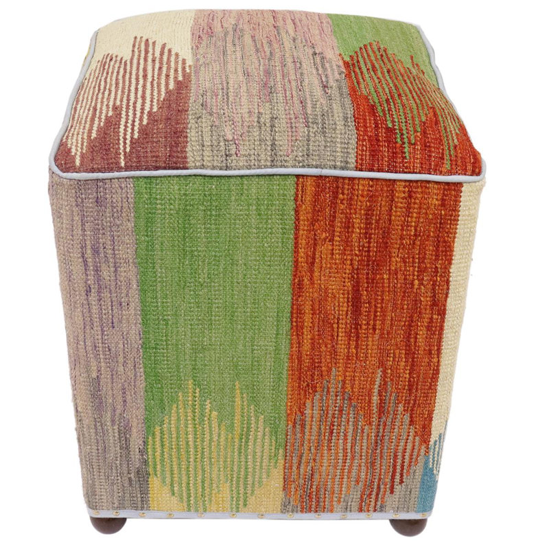 Aprea Upholstered Ottoman, Blue/Beige/Rust/Gold Wool