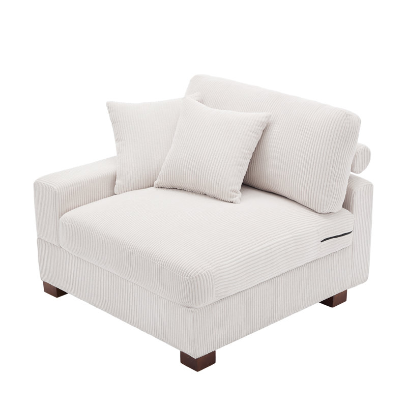 Upholstered Armchair, Beige Corduroy