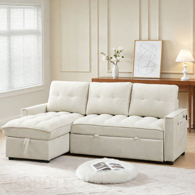 Reclining Sofa, Pull-Out Sofa Bed with USB and tape-c charging ports, L-Shaped Sectional Sofa with Reclining Storage and Arm Side Organizer Pocket Features