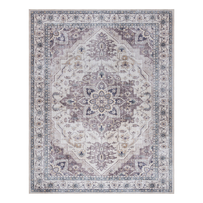 Tapis intérieur ivoire multi-médaillons Samira Tiefi, Rectangle 4 pi 9 po x 8 pi 9 po