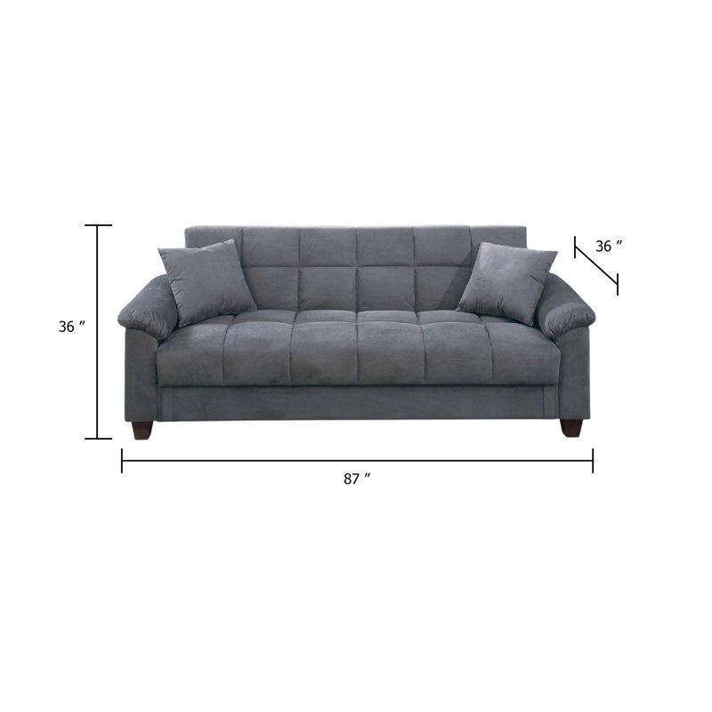 Canapé convertible Tahira avec pieds fuselés, microfibre capitonnée gris
