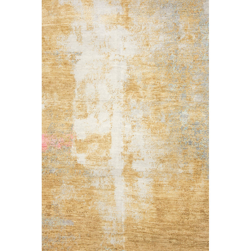 New Indian Weathered Wool And Silk On Cotton 11Ft11inx15ft3in Gold