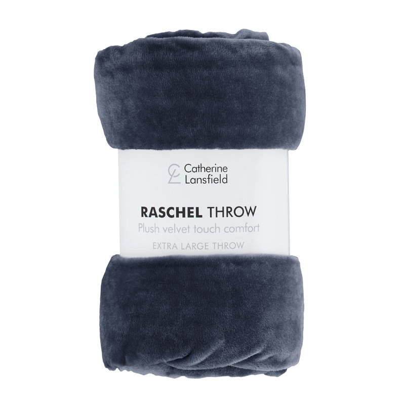 Raschel Velvet Touch Blanket Throw, 200cm x 240cm, Navy Blue