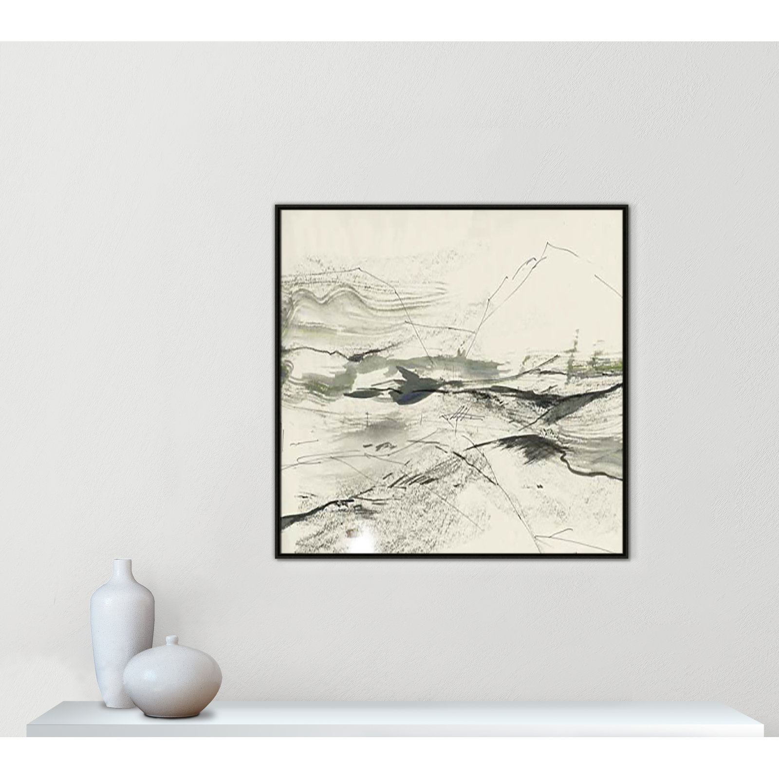 Green Sketches Print, 41.5" H x 41.5" W x 2" D, Espresso Floater Framed