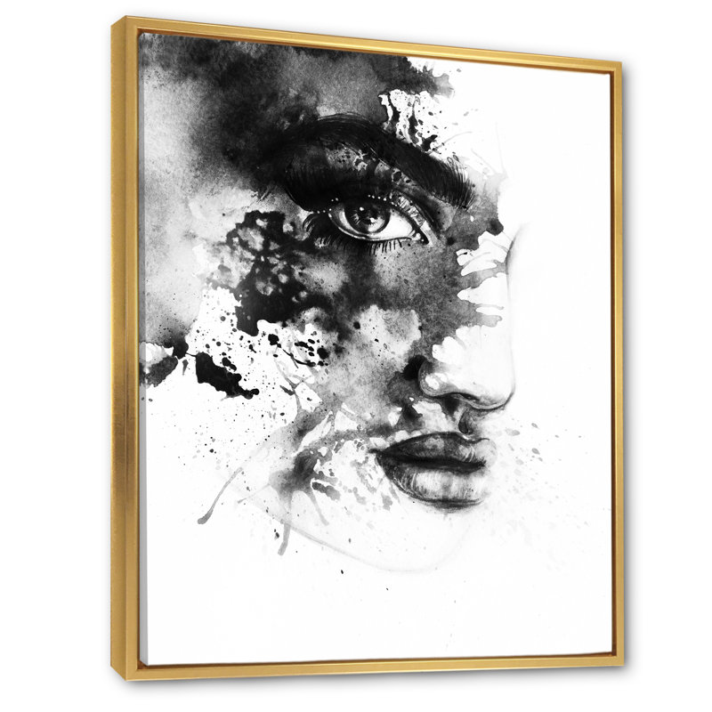 «Black Elegant Fashion Portrait» - art mural sur toile Glam, H 32 po x l 16 po x P 1,5 po, Toile encadrée flottante dorée