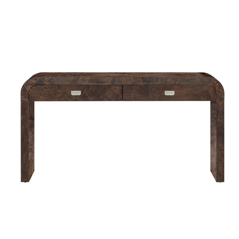 Console avec 2 grands tiroirs et poignées en métal, canapé multifonctionnel avec 2 pieds robustes, Marron foncé