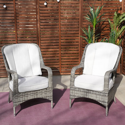Glenna Patio Rattan Aluminum Dining Side Chair with Cushion Set of 2
