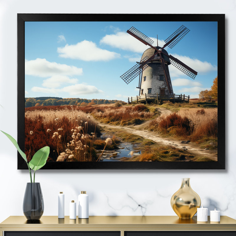 Marquavius Allemagne, moulin à vent hollandais III - impression, Cadre simple noir, H 12 po x l 20 po x P 1 po