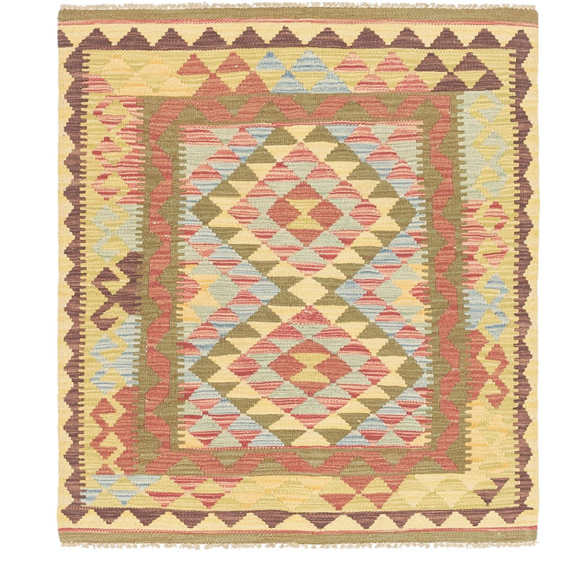 Tapis en laine rouge/beige 3 pi 3 po x 3 pi 8 po one-of-kind-noué la main Lorain