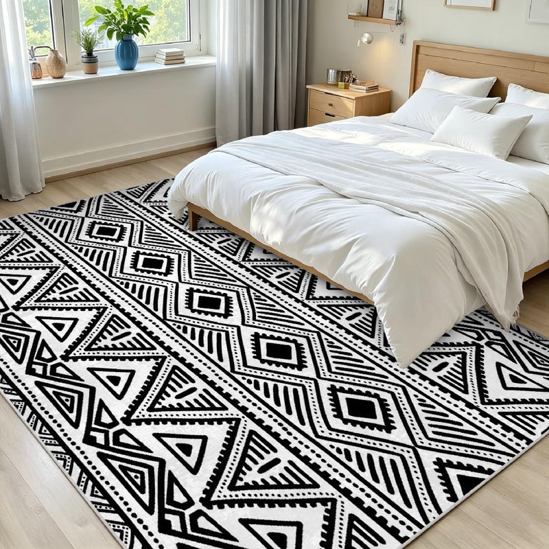 Tapis d'intérieur blanc et noir, Rectangle 71" x 98"