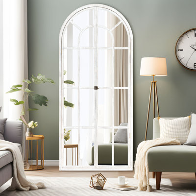 71"×31" Arch Wood Full Length Wall Mirror with Window Pane Frame