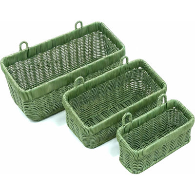 Paniers suspendus de style osier pour le rangement de la cuisine, de la salle de bain et de l'entrée, en plastique, avec crochet autocollant, ensemble de 3, vert