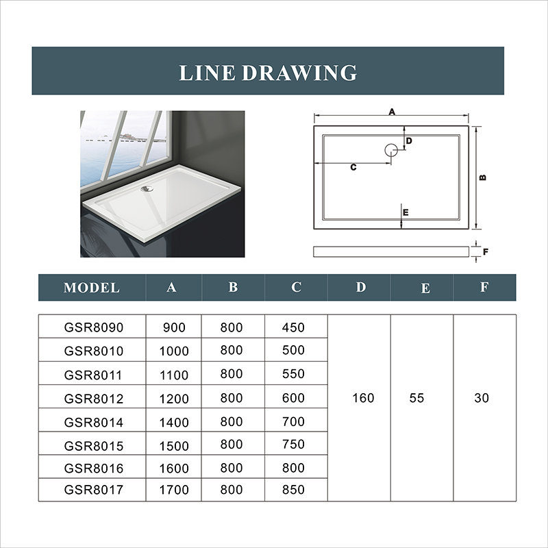 Clairville Stone Shower Tray White, 30mm H x 1000mm W x 800mm D