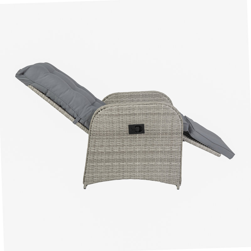 Vilborg Indoor/Outdoor Wicker Rattan Recliner with Flip-Up Side Table, Light Gray, Gray