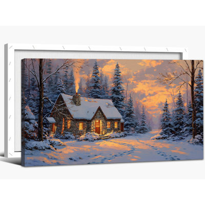 Hiver, décoration murale - Paysage d'hiver, art mural sur toile pour le salon, peintures de Noël, art mural de scène d'hiver pour la maison, impression sur toile encadrée, 16 po x 32 po