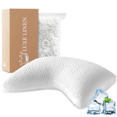 Cooling Side Sleeper Pillow for Neck and Shoulder Support, Ergonomic Curved Crescent Gusseted Luxury Shredded Memory Foam( CertiPUR-US Certified ) with Extra Fill, Cool & Soft Cover, White Standard