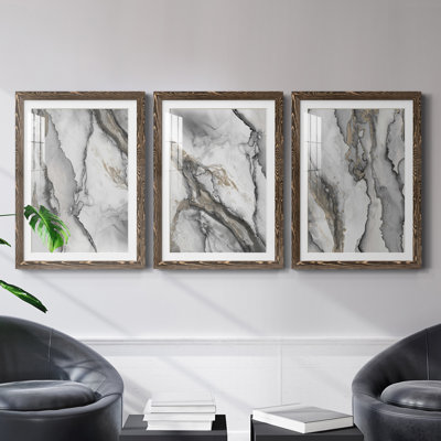 «Abstract Ink Fantasy I», ensemble de 3 reproductions encadrées