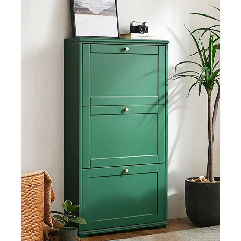 Armoire à chaussures mince en bois d'hévéa, H 44,09 po x l 29,53 po x P 7,87 po, Vert