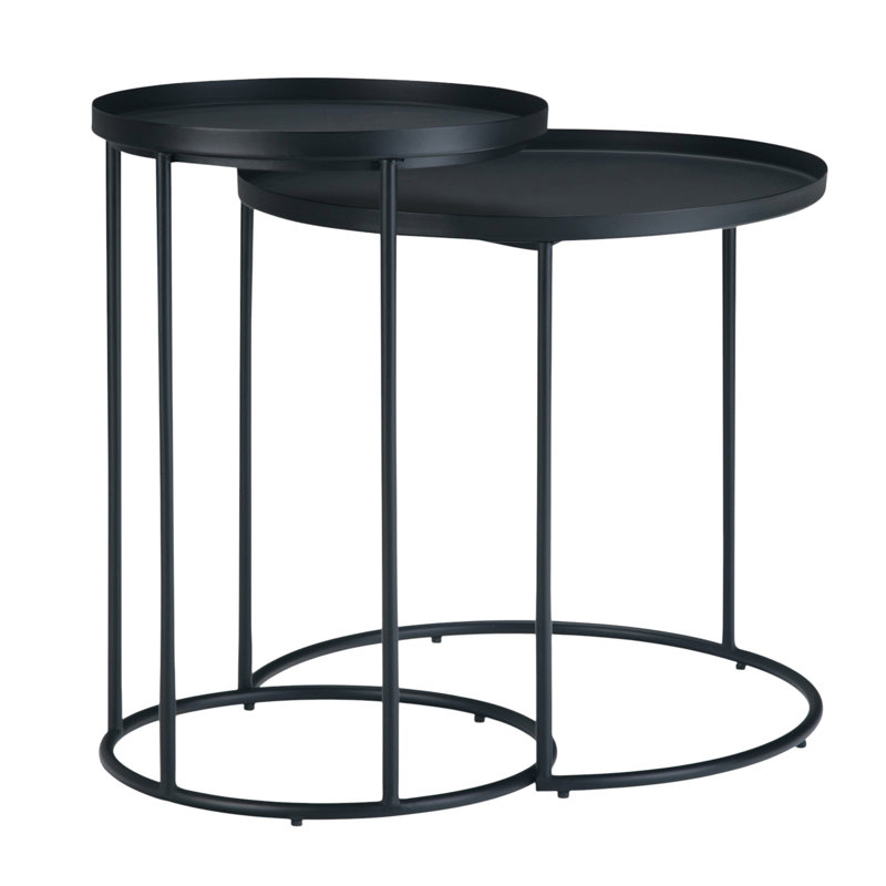 Ensemble de deux tables gigognes rondes en fer noir