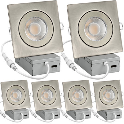 4''  Square Recessed Lighting With Gimbal, 350° Rotation & 90° Tilt, 5cct Dimmable Canless Downlight With J-box(6 Pack)