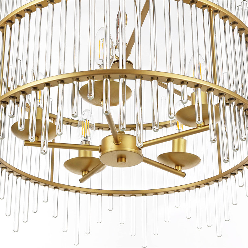 Lustre tambour en verre 5 lumières Eletto, Or