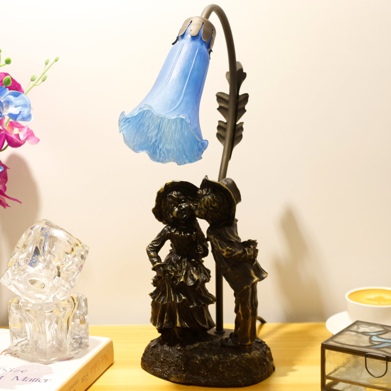 Lampe de table 17,5 pouces Lily Flower Tulip, Bleu pastel