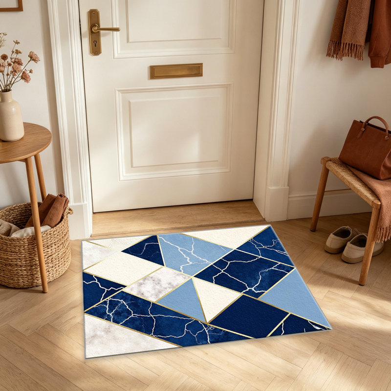 Marble Geometric Blue carpet-easy to clean, machine-washable, soft and comfortable; suitable for door mats, kitchens, living rooms, bedrooms, corridors, and laundry areas. Easy to clean, durable carpet for home decoration.