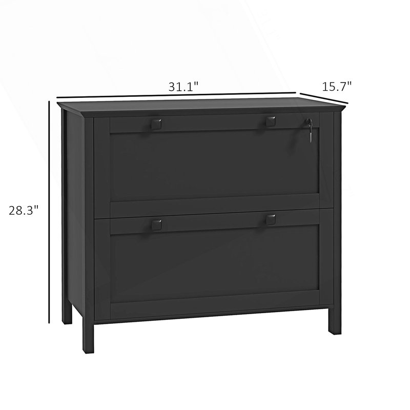 Entry Cabinet, 2 Drawer File Cabinet With Lock, Lateral Filing Cabinet With Keys And Adjustable Hanging Bar, Black