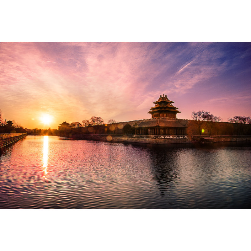 Corner Tower And The Moat Of Forbidden City At Sunrise - Wrapped Canvas Print, 30cm H x 46cm W