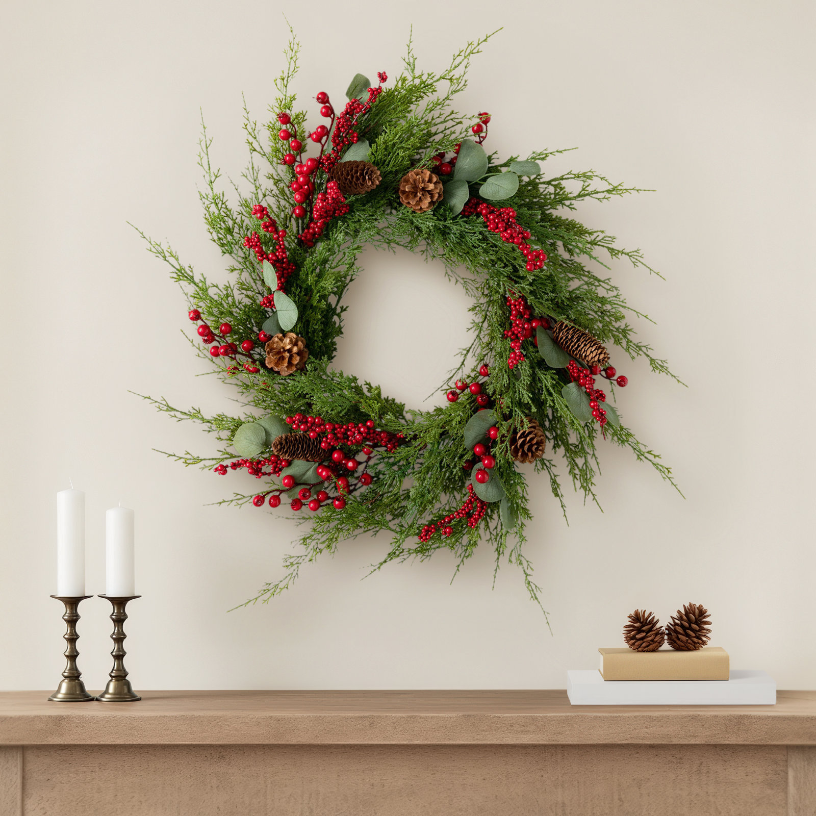 24'' Faux Cedar Polyethylene Plastic Wreath
