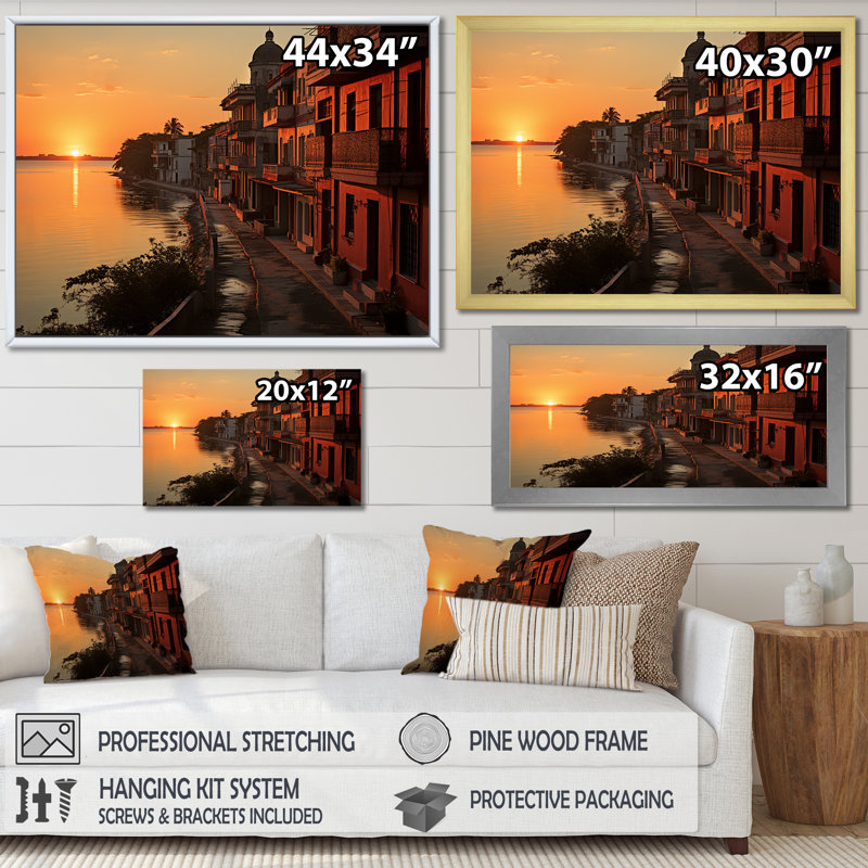 Havana Sunset Panorama, Cadre simple argenté, H 16 po x l 32 po x P 1 po