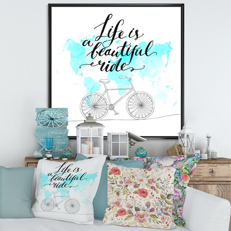 Life Is a Beautiful Ride - Art textuel sur toile, H 30 po x l 30 po x P 1 po, Toile avec cadre noir